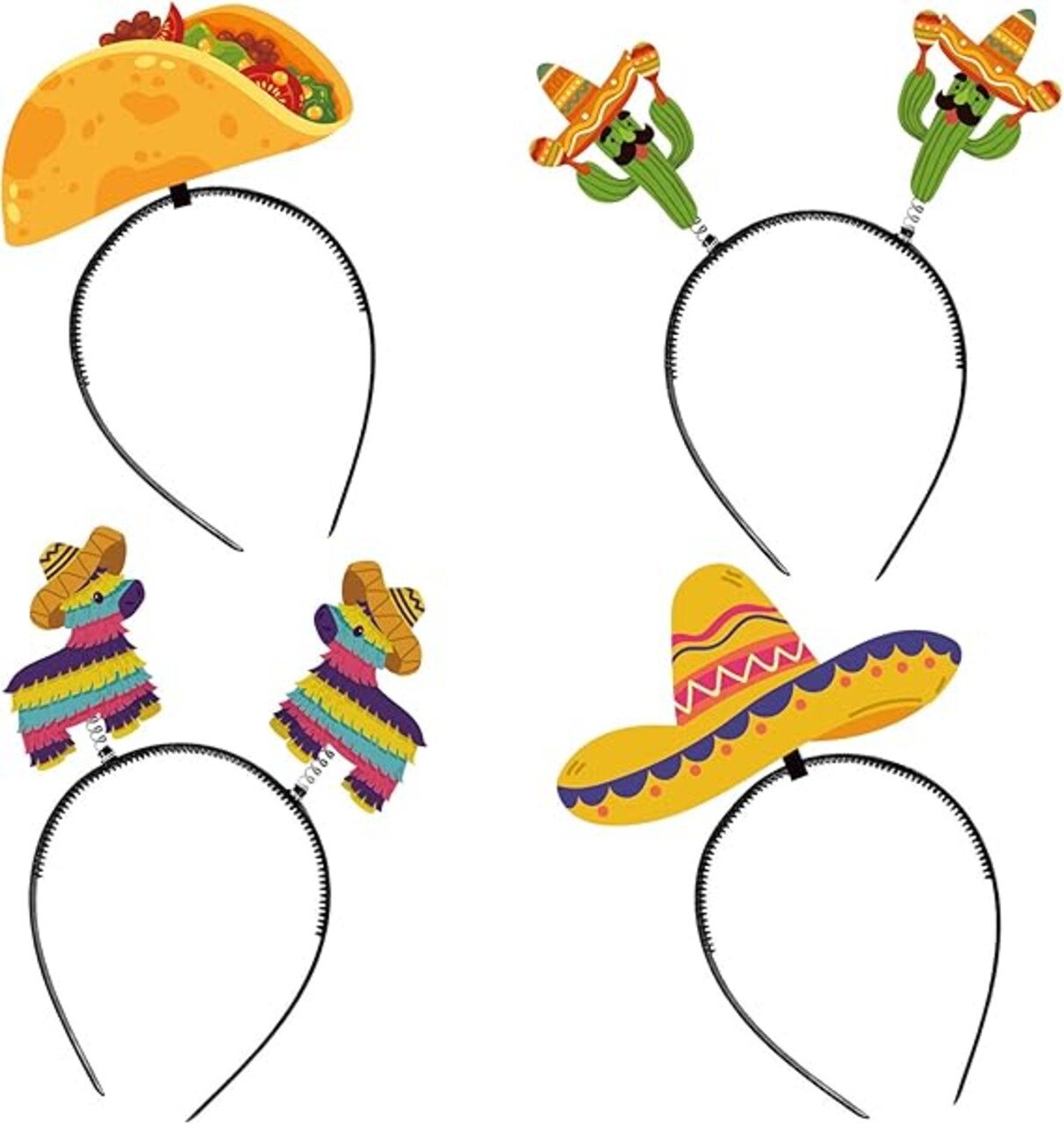 8PCS Cinco De Mayo Fiesta Headband - Mexican Sombrero/Pinata/Cactus/Taco Party Supplies Favors Accessories Decorations